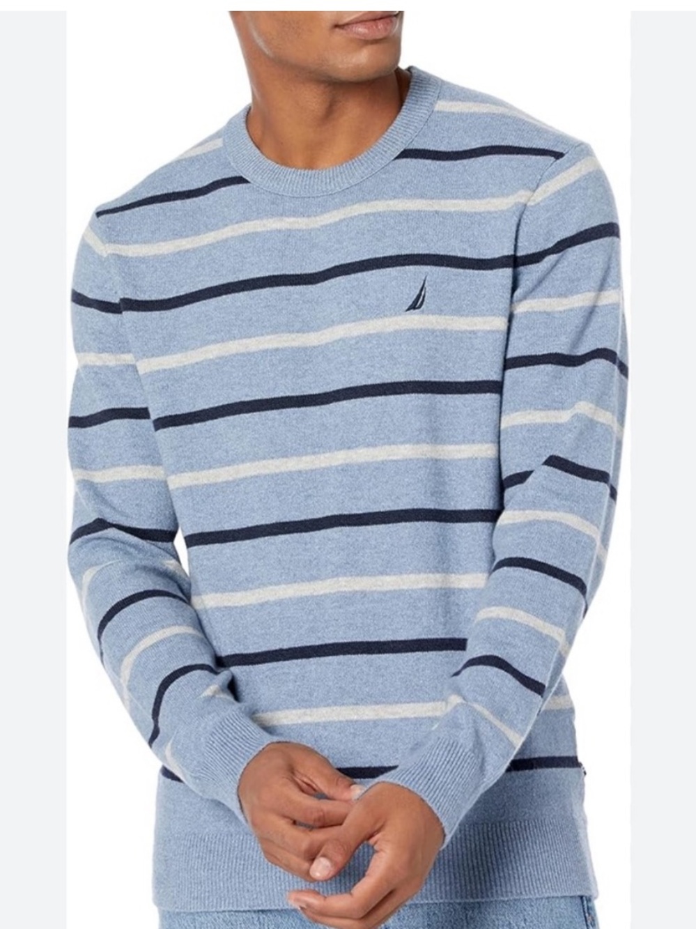 Nautica Mens Nautica Sustainably Crafted Striped Crewneck Sweatshirt